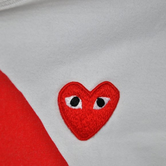 T163 COMME DES GARCONS Play WHITE T-SHIRT Red Camo Double Heart & Patch Youth XL - Picture 2 of 5